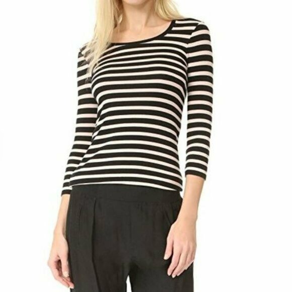 ATM Tops - ATM Blush Pink & Black Stripe 3/4 Sleeve Top S EUC